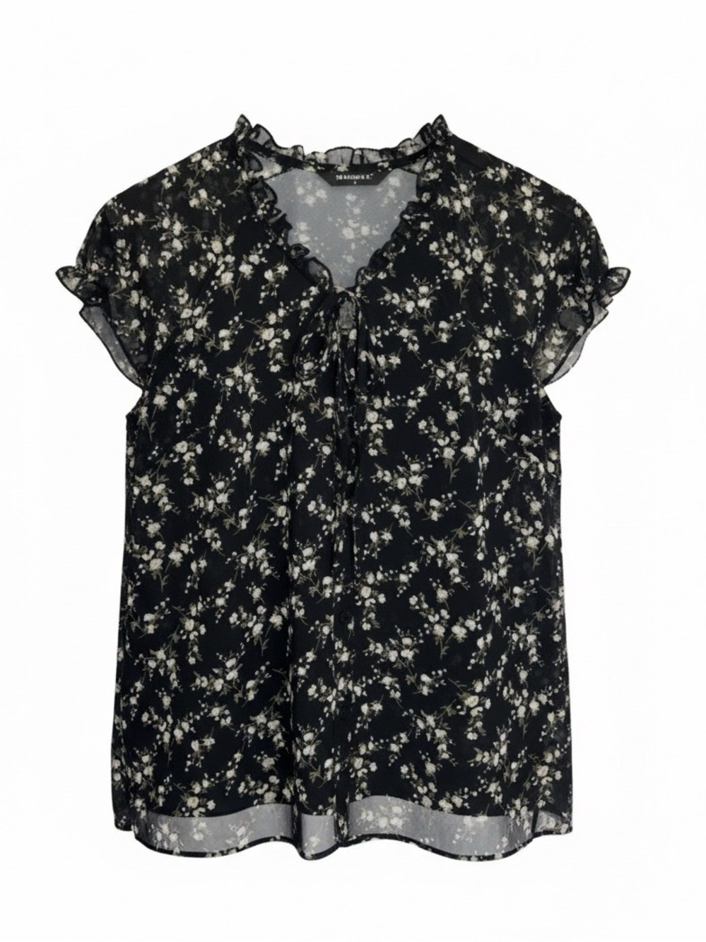 Women’s black floral cap sleeve blouse Size S Whimsygoth Feminine Summer Office